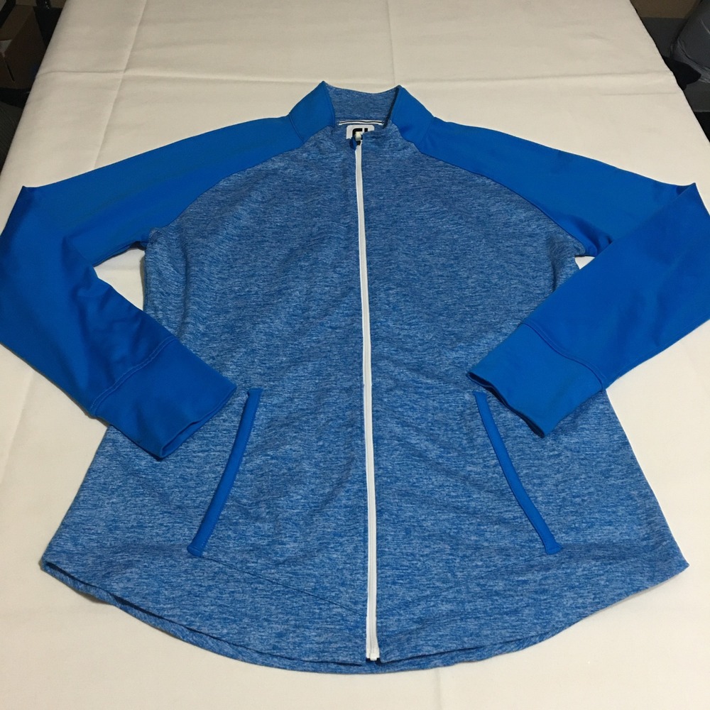 FootJoy Full Zip Jacket Womens Large Blue Space Dye Raglan Long Sleeve Thumbhole
